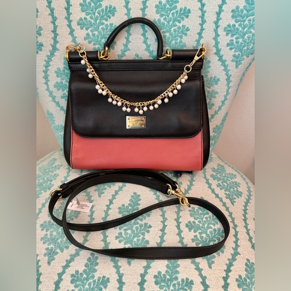 Dolce Gabbana Medium Miss Sicily Dauphine Bag Black Pink with online COA - Picture 3 of 17